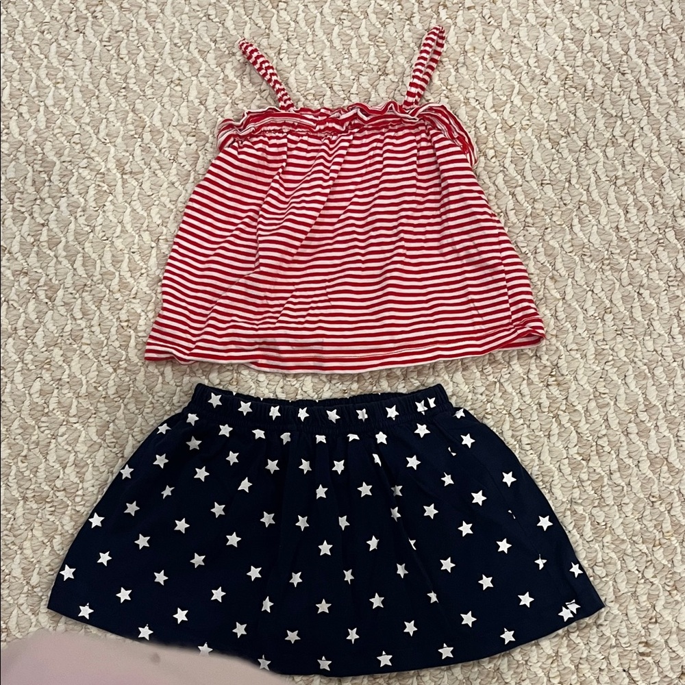 Carter's Red Striped Top and Navy Star SKORT Set